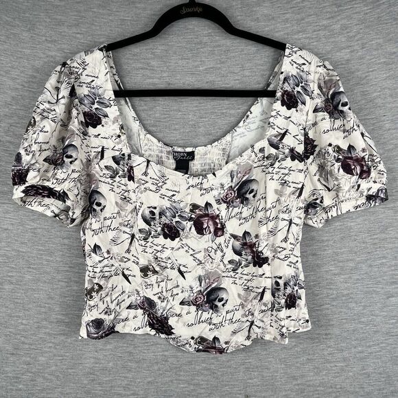 Thorn & Fable Women's Crop Top Extra Large Skull Romeo Juliet Puff Sleeve - Picture 1 of 11